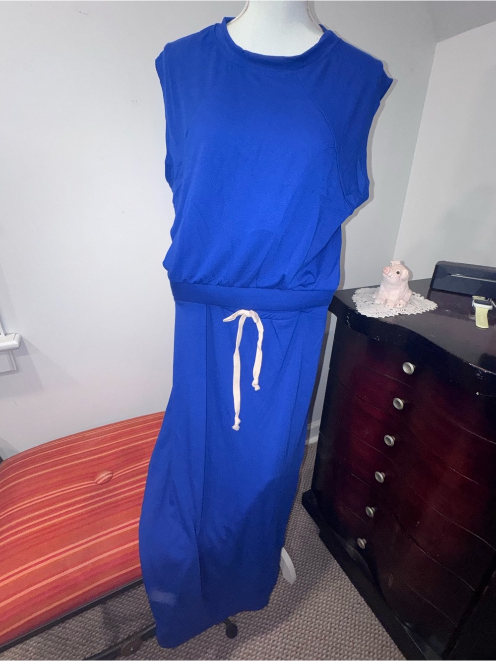 Zenana Sleeveless Royal Blue Drawstring Top with skirt